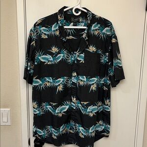 Black Shirt with Blue Tropical Print